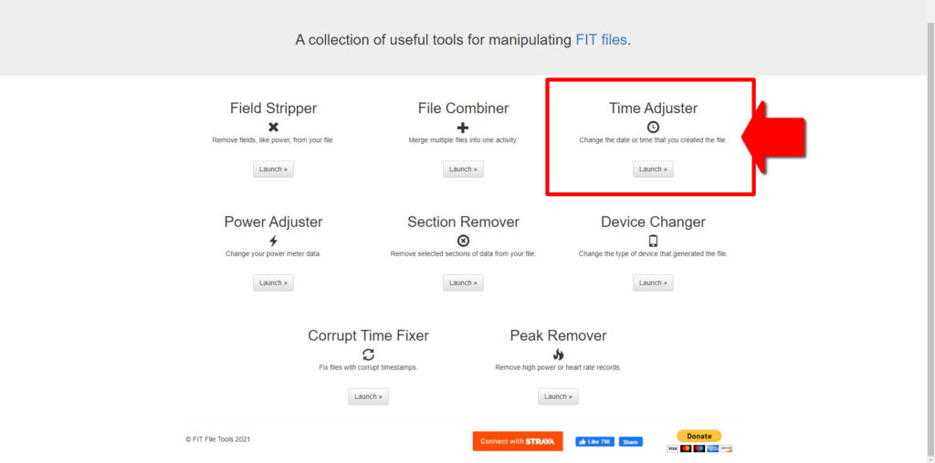 https://www.fitfiletools.comの「Time Adjuster」を選択