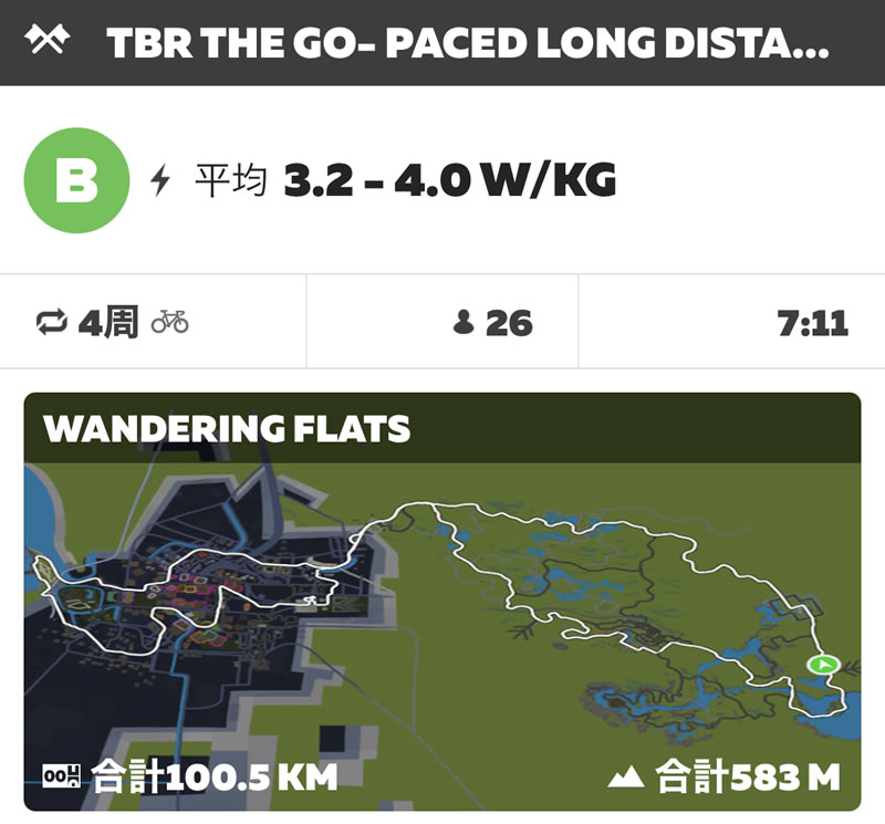 TBR the GO- paced long distanceが100kmで良いと思いました