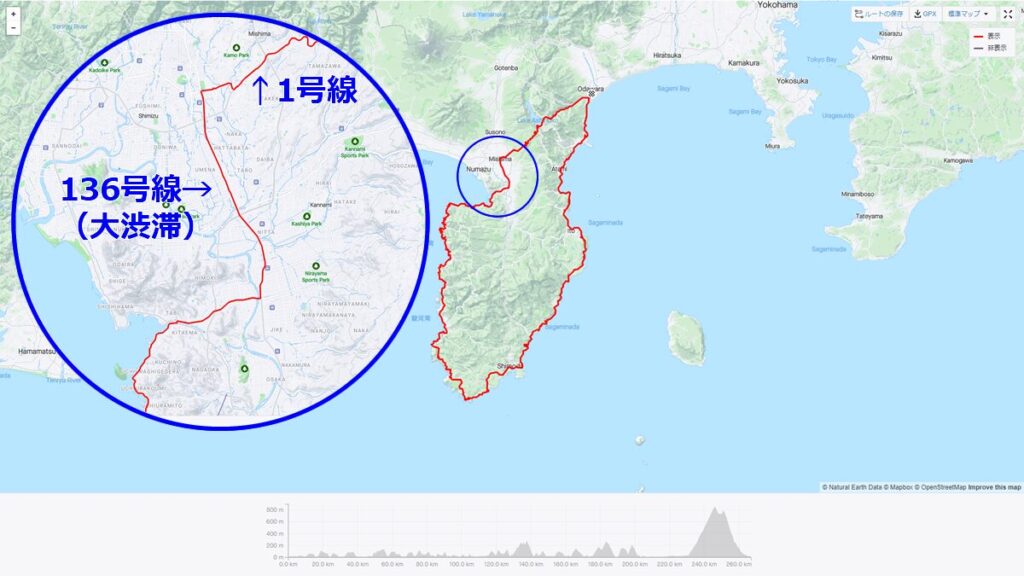 フル伊豆イチの隠れた難所は国道1号線に出るための国道136号線