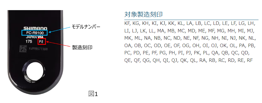 対象クランクは11速のホローテックIIクランクで、↑の刻印があるもの