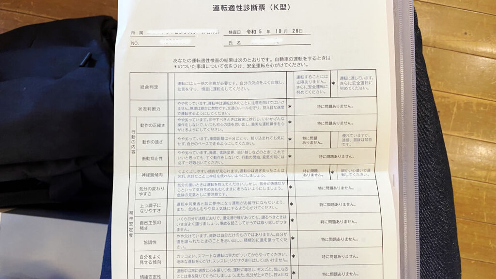 適性検査の結果が返ってきた