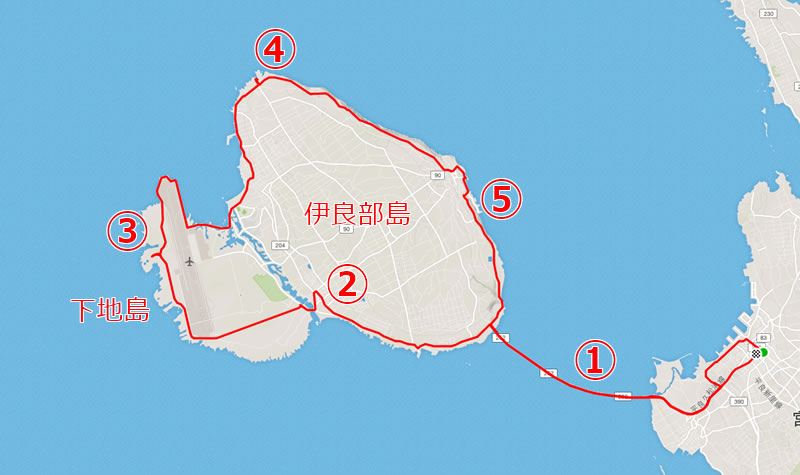 伊良部島・下地島グルっと1周サイクリングのコース 