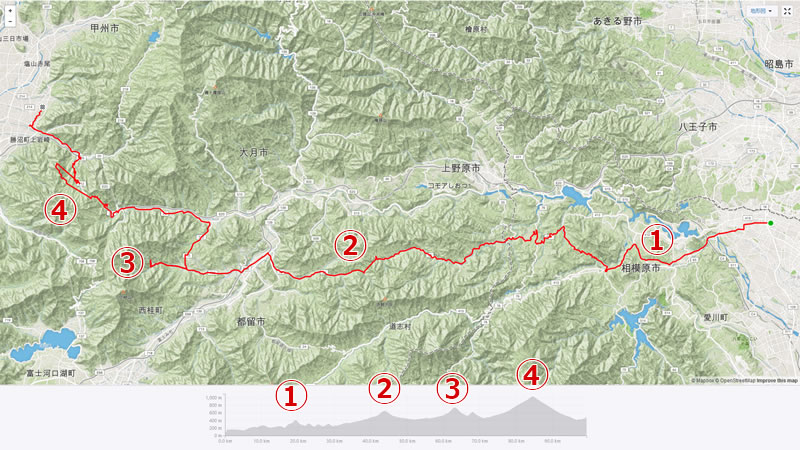 橋本スタートで100km・2300mの道のり 