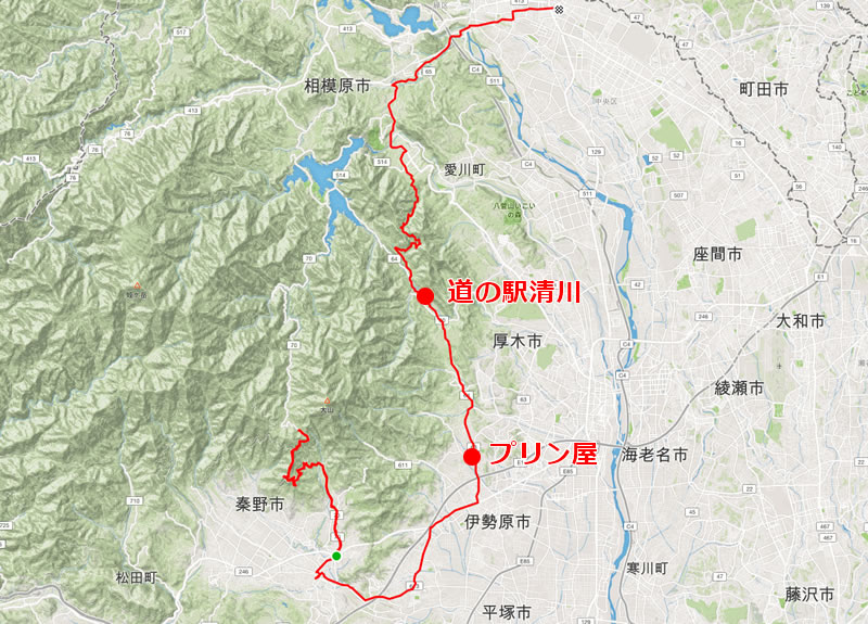 ヤビツ峠とＳｈａｒｅ，道の駅清川の位置関係