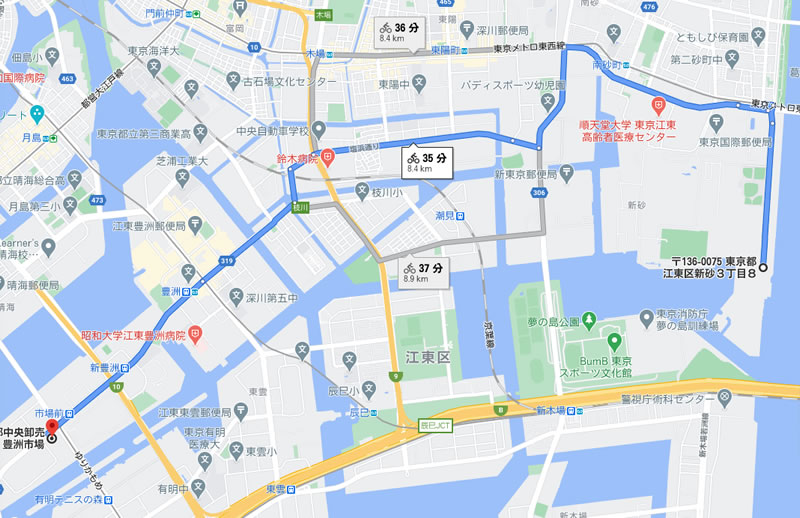 荒サイ終点から豊洲市場へわずか9km